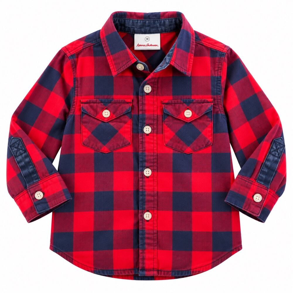Hanna Andersson Buffalo Check Shirt - Apple Red/Navy 3T